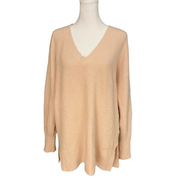 Nordstrom Halogen Pink Chunky Oversized Tunic Sweater Medium v neck - Picture 1 of 11